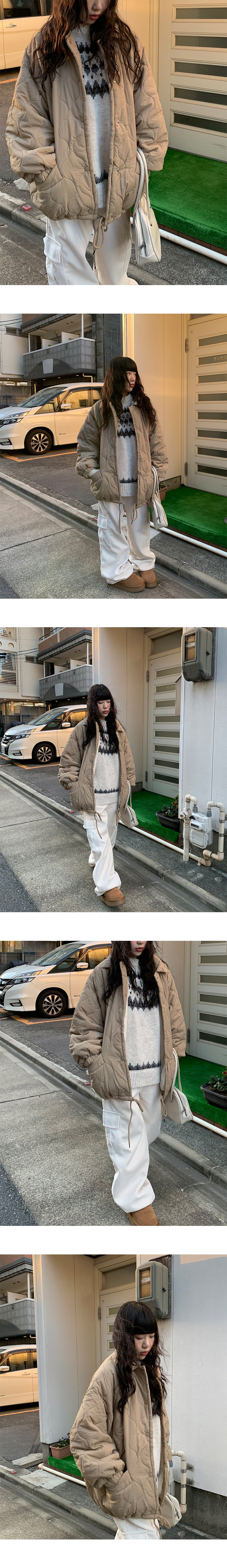 キルティング襟付きフェイクファーダウンジャケット（4color