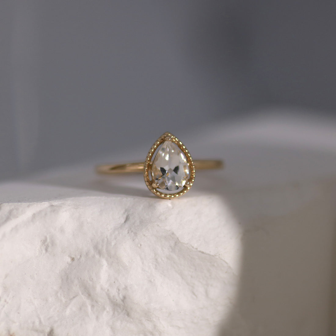 K10 ホワイトトパーズ ペアシェイプ ミル リング – anybelle