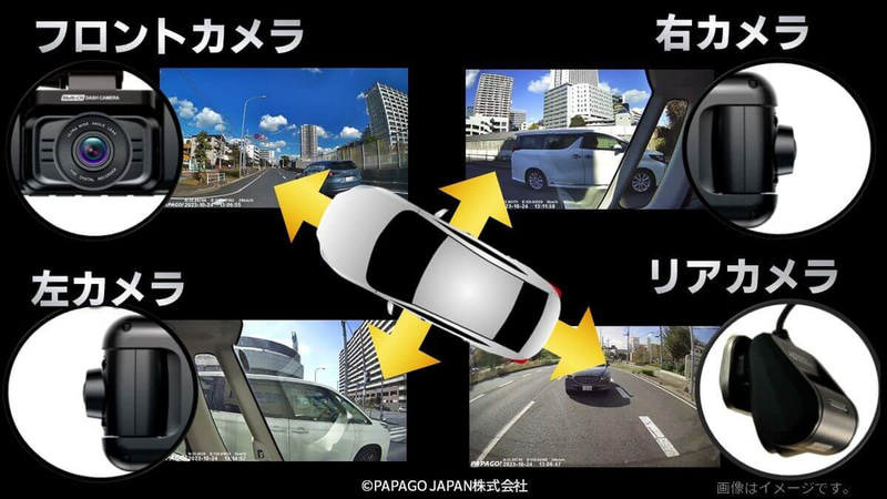 パパゴジャパン、前後左右を個別に録画する“4カメラ搭載”ドライブ