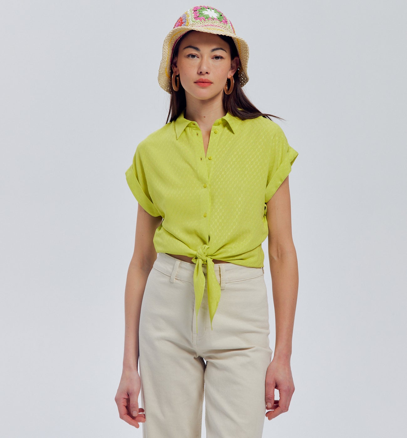 Tie-front shirt - Neon green