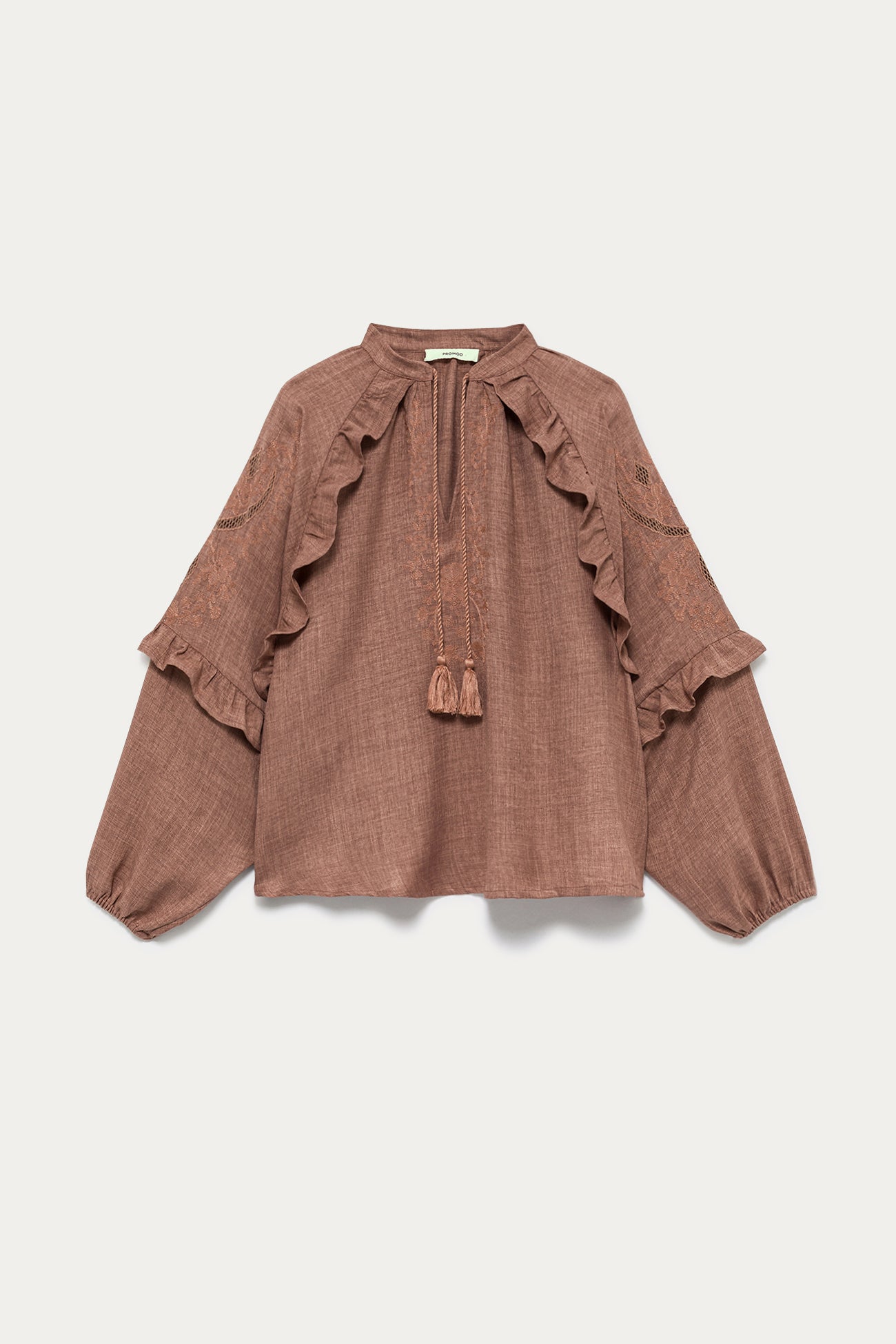 Folky embroidered blouse - Brick red