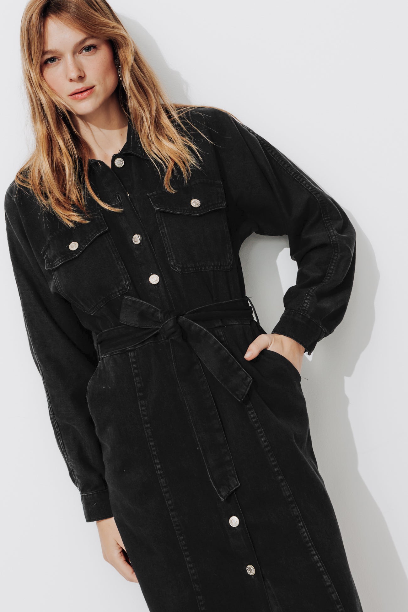 Denim midi dress - Black