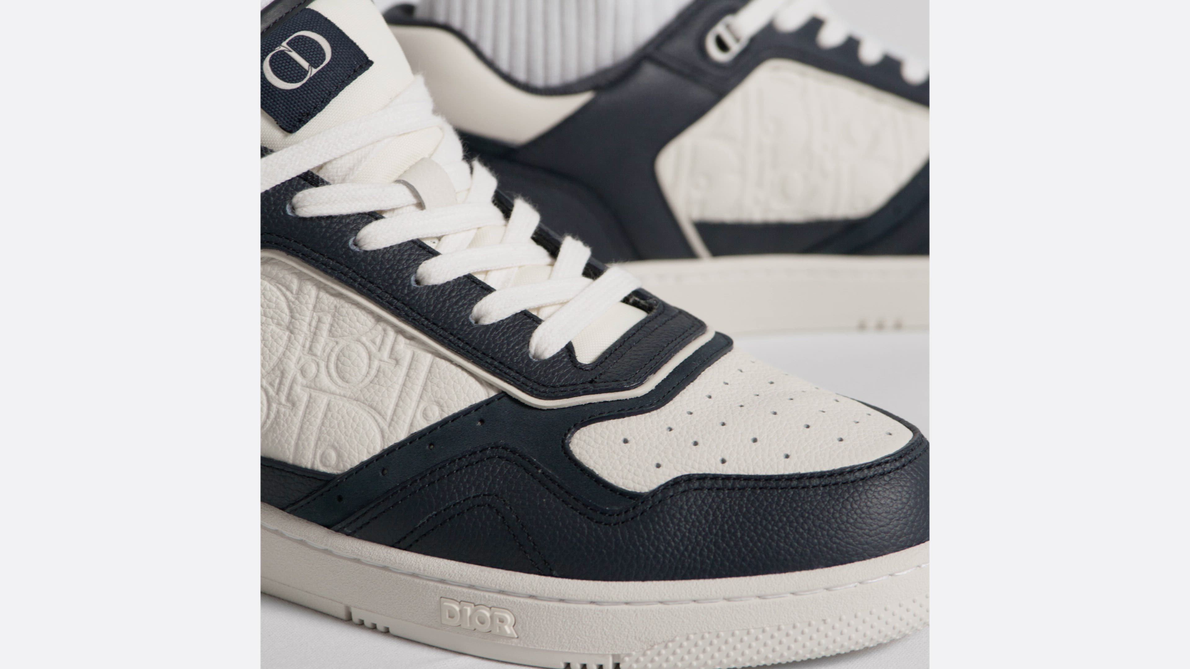 B27 Uptown Low-Top Sneaker Navy Blue and White Grained Calfskin