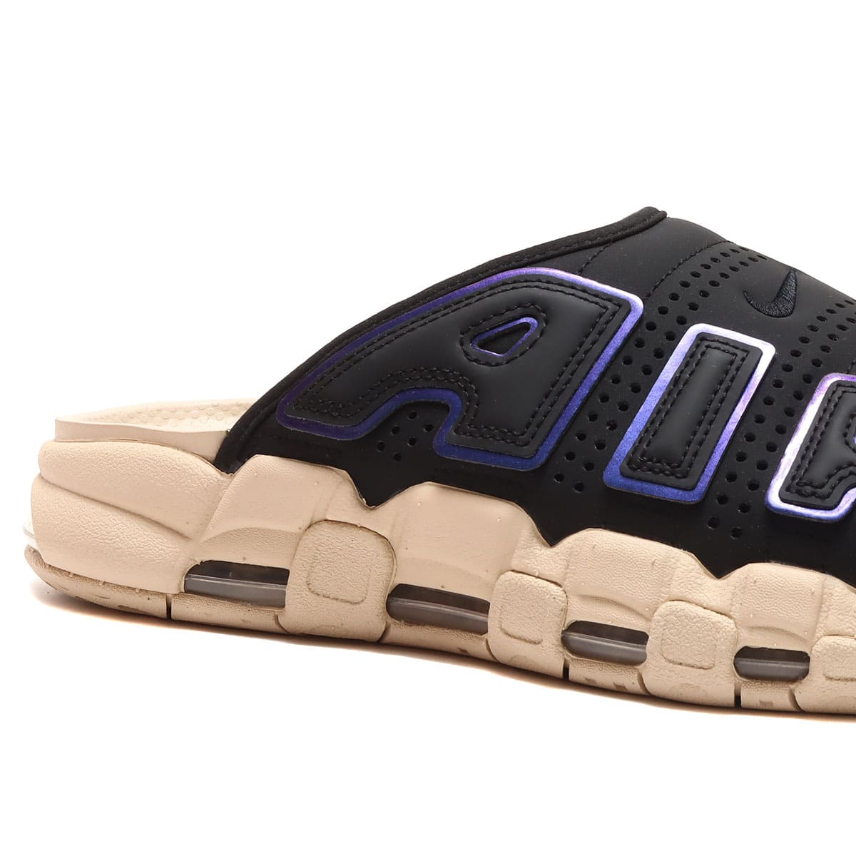 NIKE AIR MORE UPTEMPO SLIDE BLACK/MULTI-COLOR-SANDDRIFT-CLEAR 23SU
