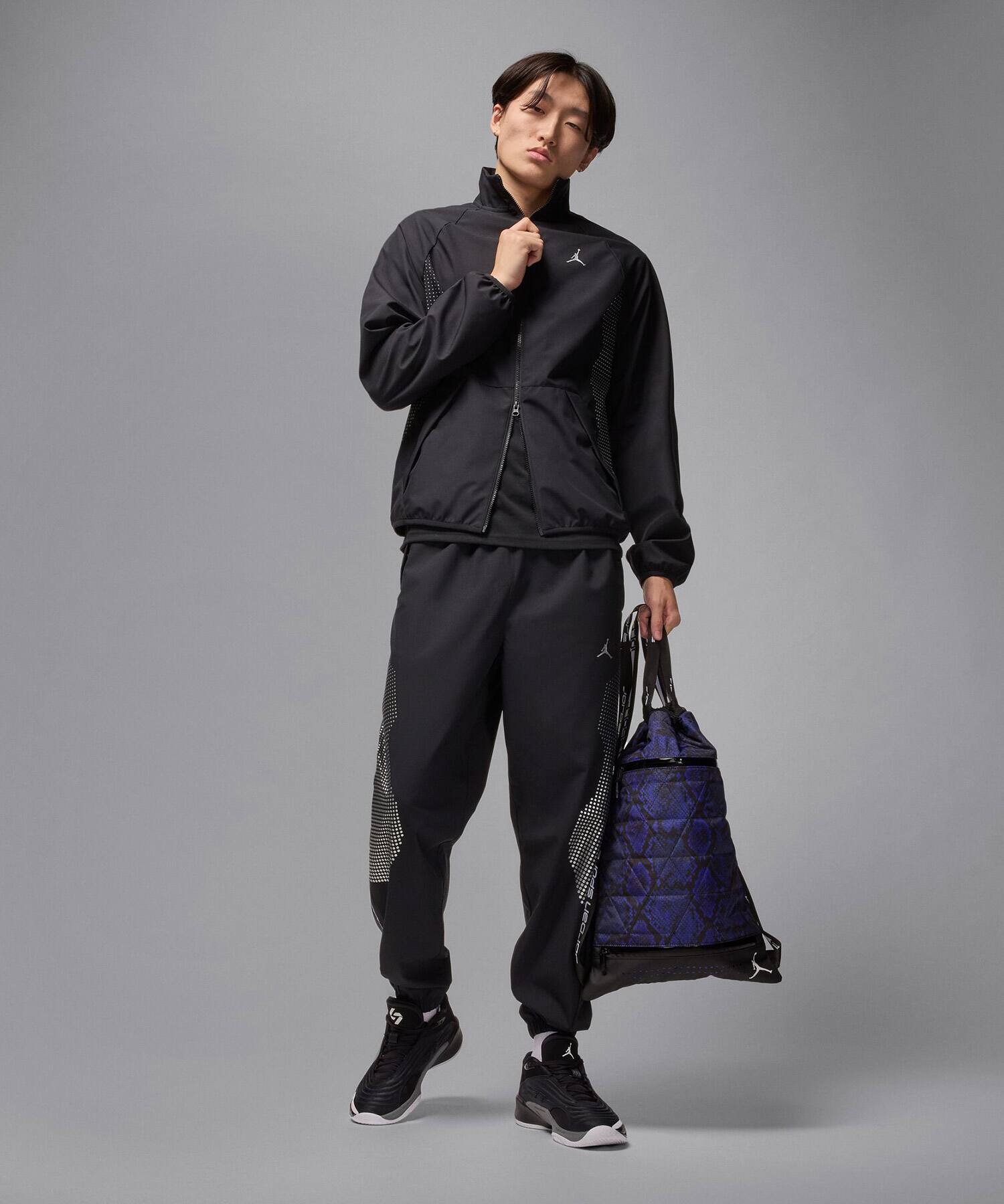 JORDAN BRAND M J SPRT JAM WARM UP JACKET BLACK/METALLIC SILVER