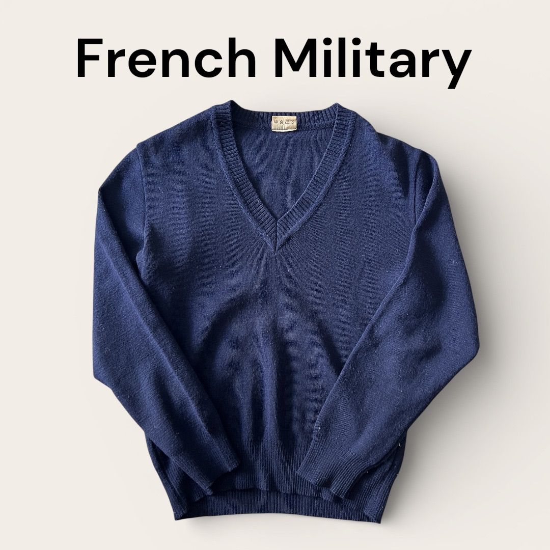フランス軍 SAINT JAMES セントジェームス Vネックニット ネイビー
