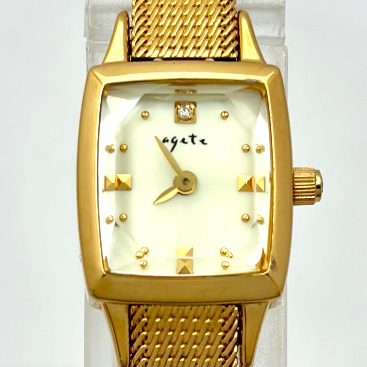 美品/新品電池】agete アガット 1Pダイヤ レディース 腕時計 カット
