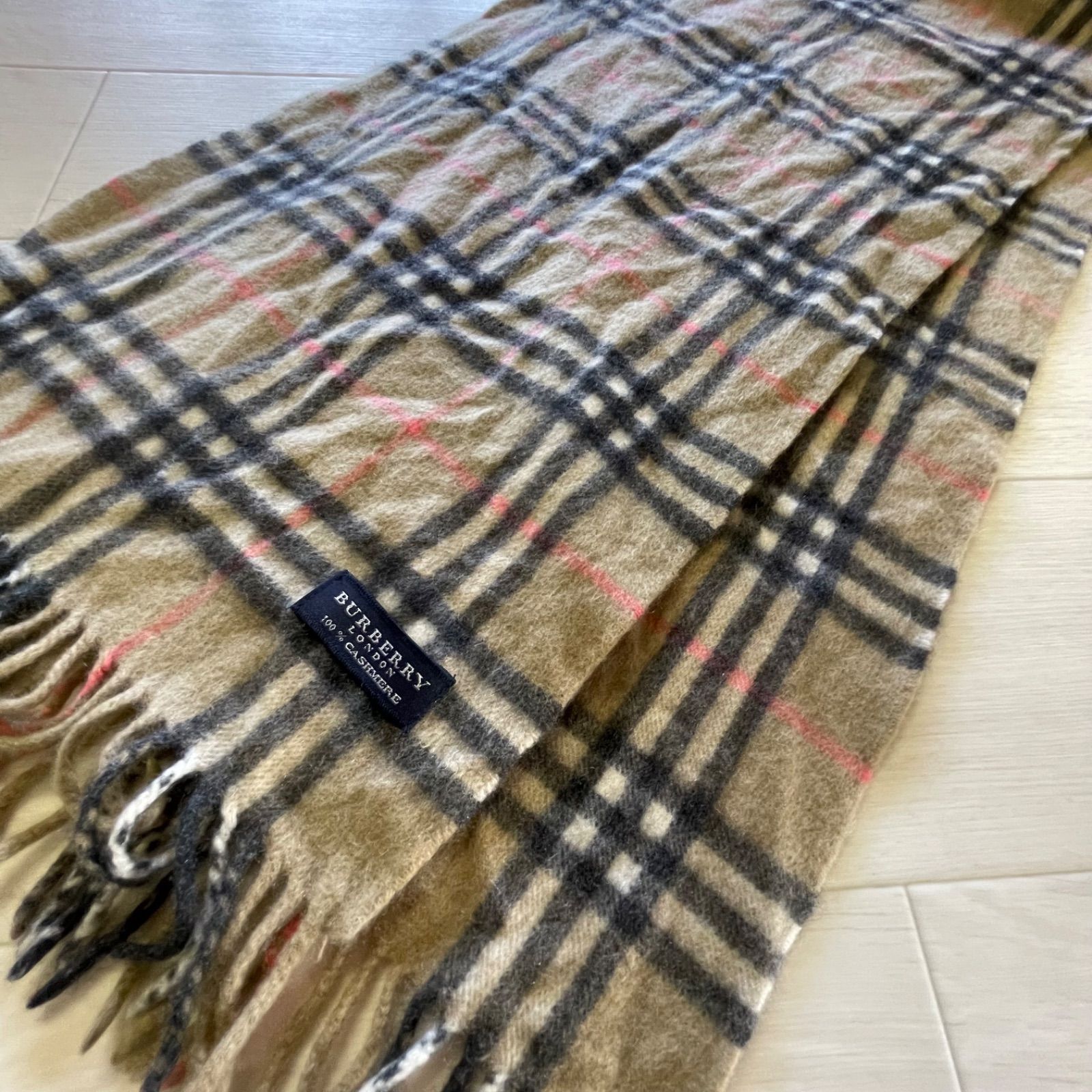 U-155】BURBERRY カシミヤ マフラー ノバチェック バーバリー カシミア