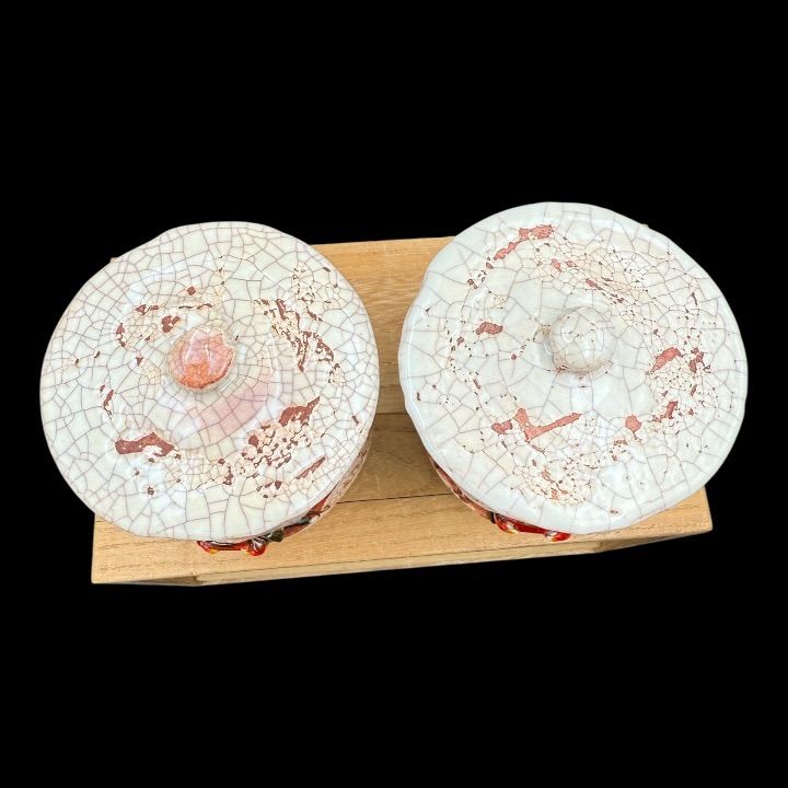 楽山焼 蟹細工 夫婦湯呑 共箱 前田楽山 松山 楽山道具Rare Rakuzan