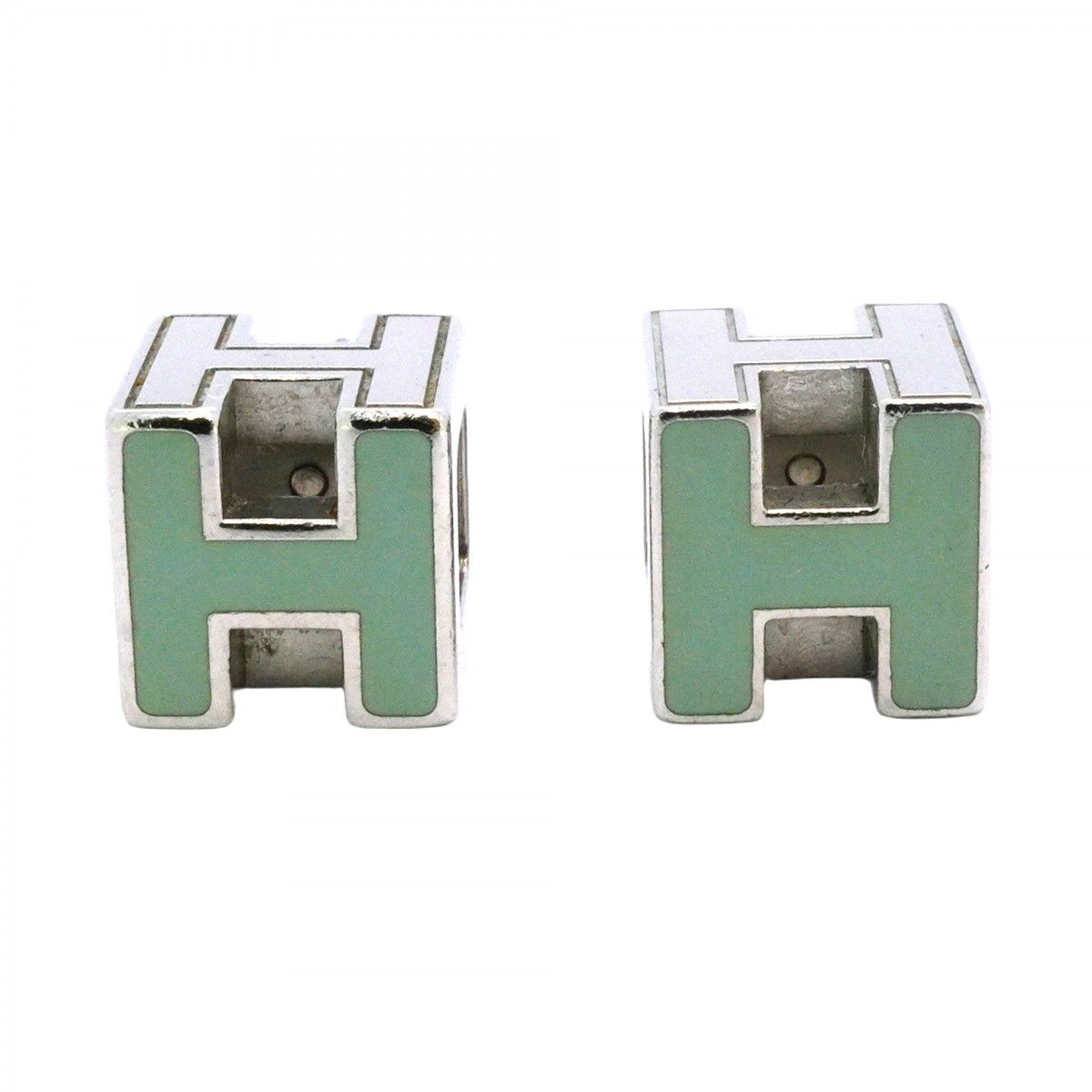 6jbb0648-k】エルメス ピアス Hキューブ カージュドアッシュ メタル