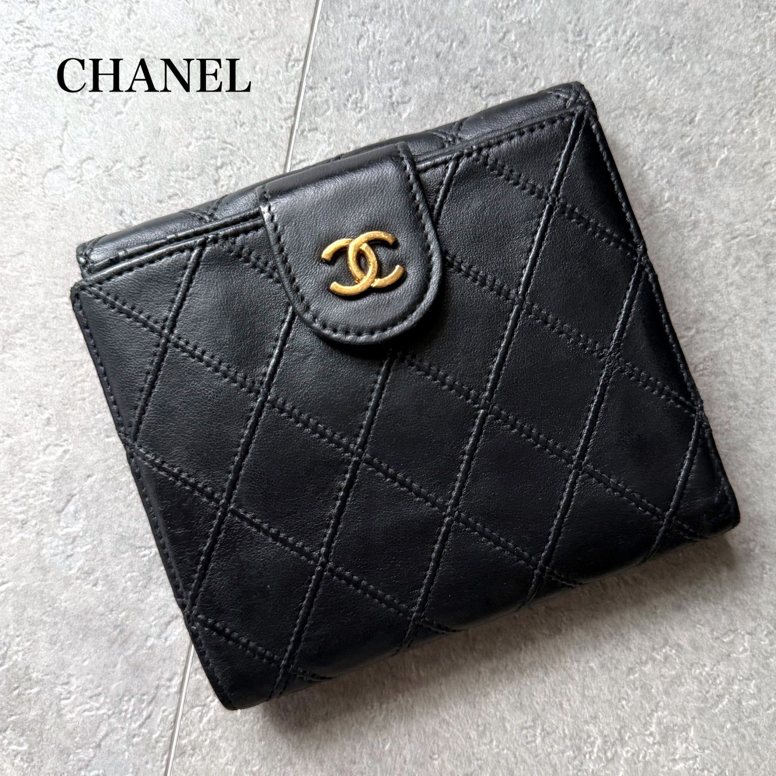 美品 CHANEL シャネル ビコローレ 二つ折り財布 レザー Wホック