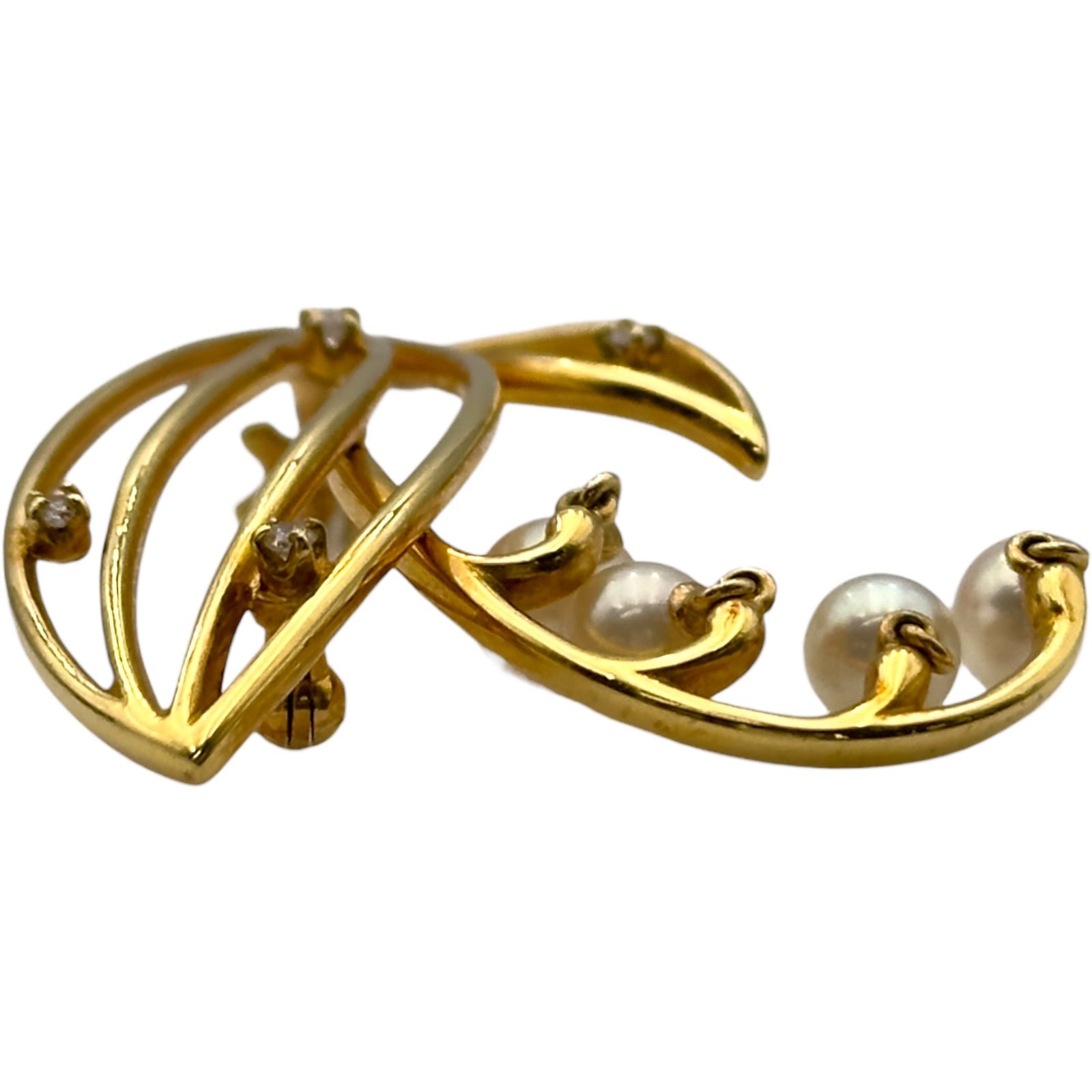 ミキモト MIKIMOTO リーフブローチ ゴールド K18 パール ジュエリー