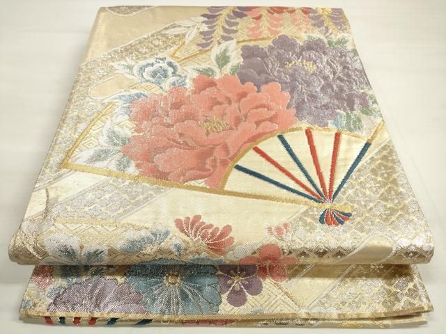 平和屋着物◎九百佐賀錦 六通柄袋帯 慶長 吉祥扇面文 金銀糸 正絹 逸品