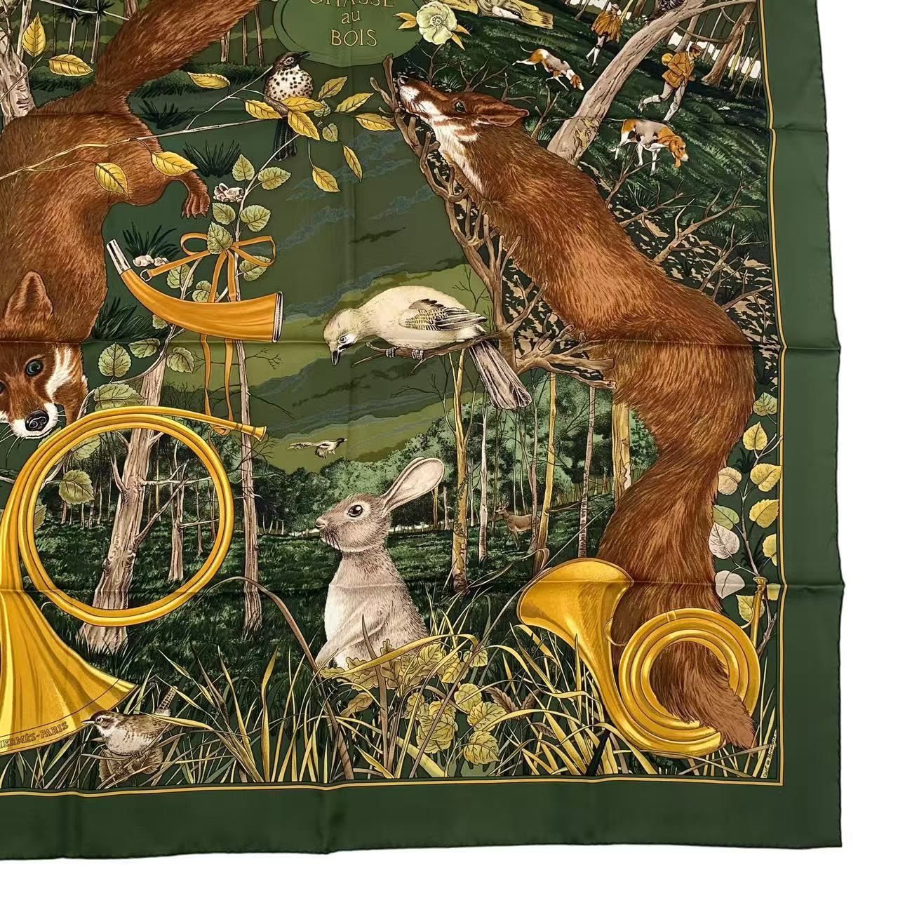 極美品 HERMES エルメス スカーフ シルク カレ90 CHASSE au BOIS 森の