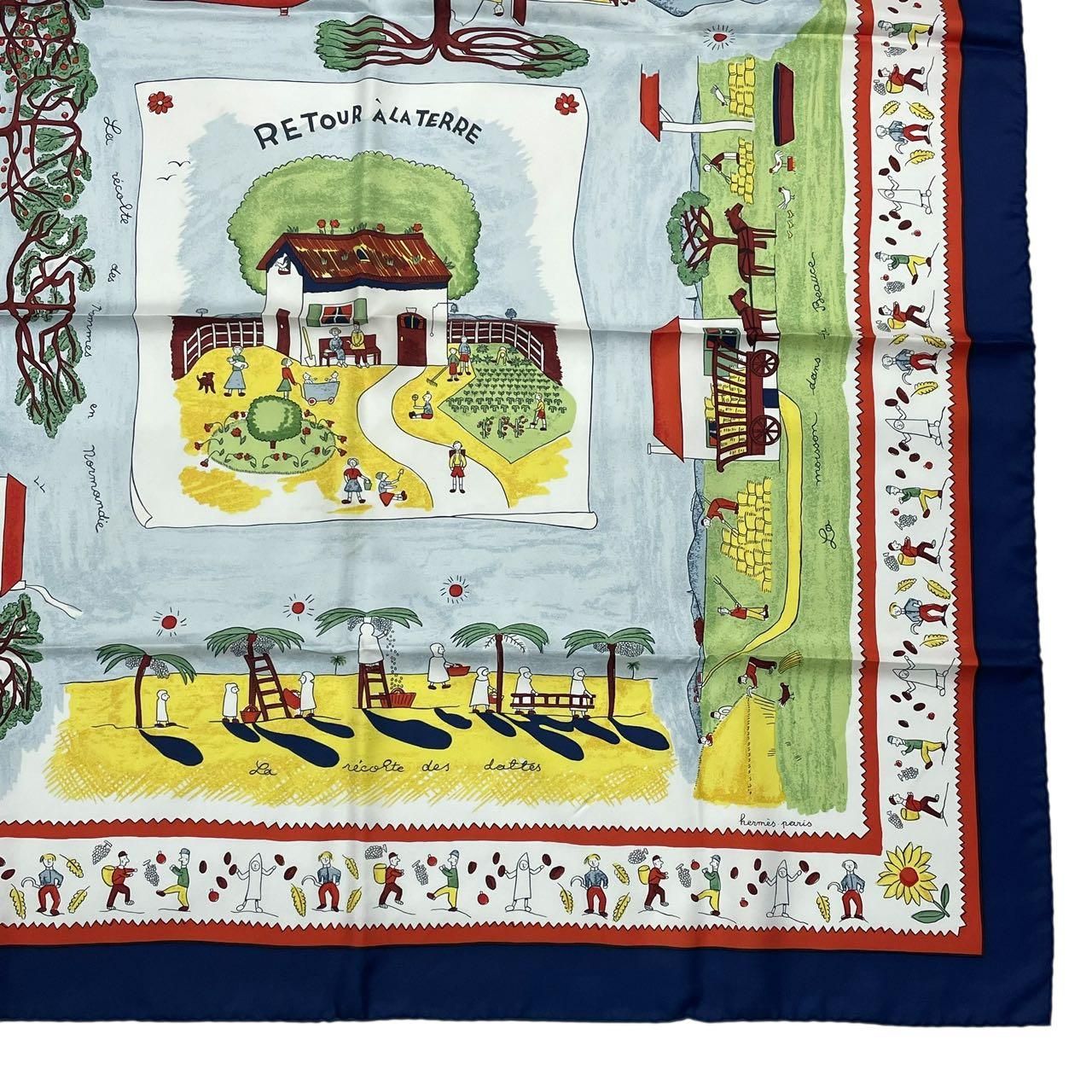 新品同様 HERMES エルメス カレ90 RE TOUR A LA TERRE 故郷に帰る