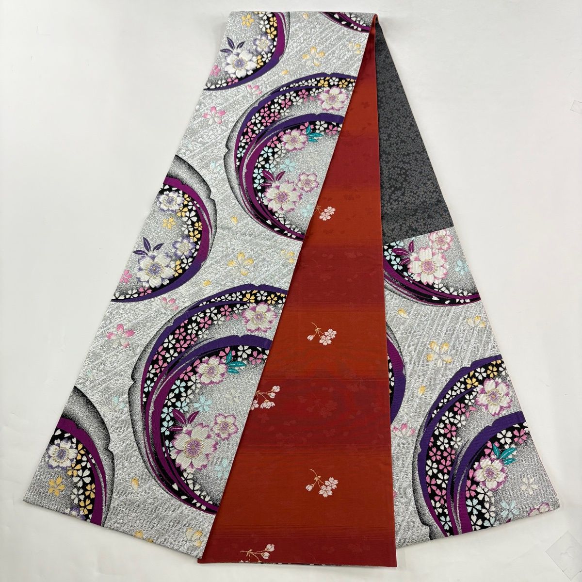 美品】 振袖 身丈166.5cm 裄丈68cm L 袷 袋帯フルセット 桜 銀通し