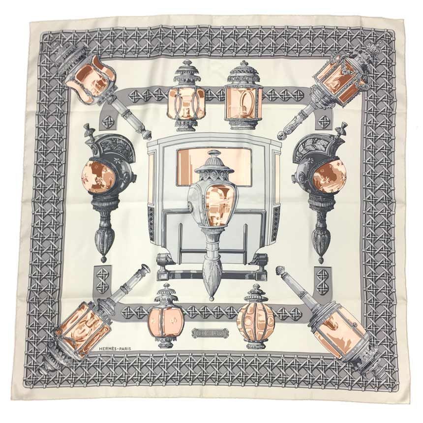 HERMES エルメス スカーフ カレ90 FEUX DE ROUTE 馬車のランタン