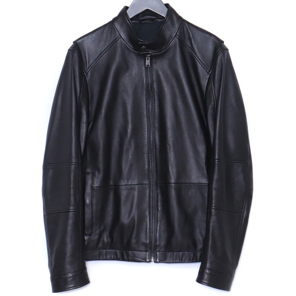 HUGO BOSS レザーシングルライダースジャケット サイズ48 ブラック