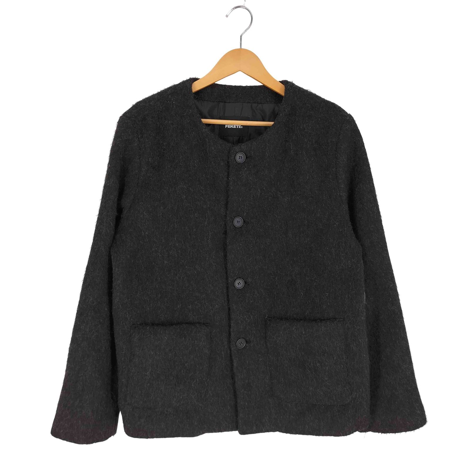 フェケテ FEKETE NO COLLAR WOOL SHAGGY JACKET ノーカラーウール