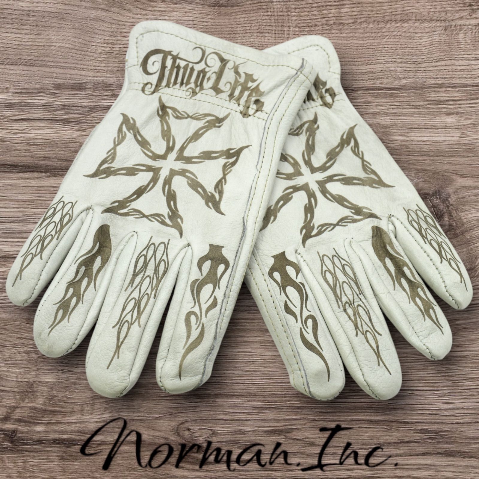 牛革 レザーグローブ アイアンクロス ホワイト 白 アメリカン バイク