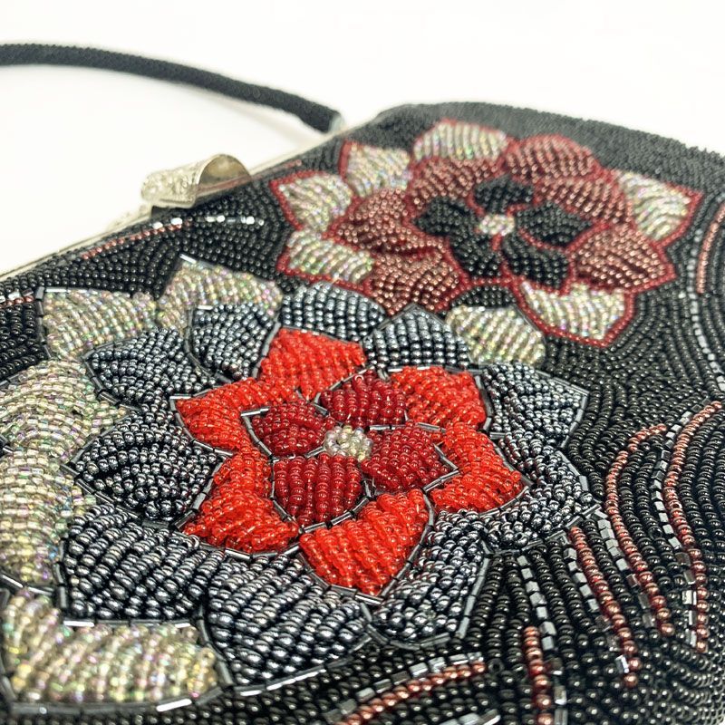 403mg2m◇昭和レトロ 総ビーズバッグ ヴィンテージ 花 和装・洋装に