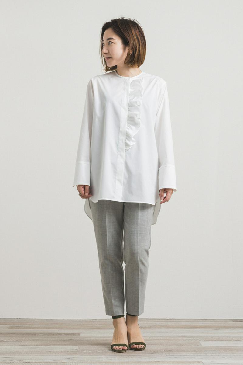 yori(ヨリ)の「【2020AW】ノーカラーフリルシャツ」 - PARTE