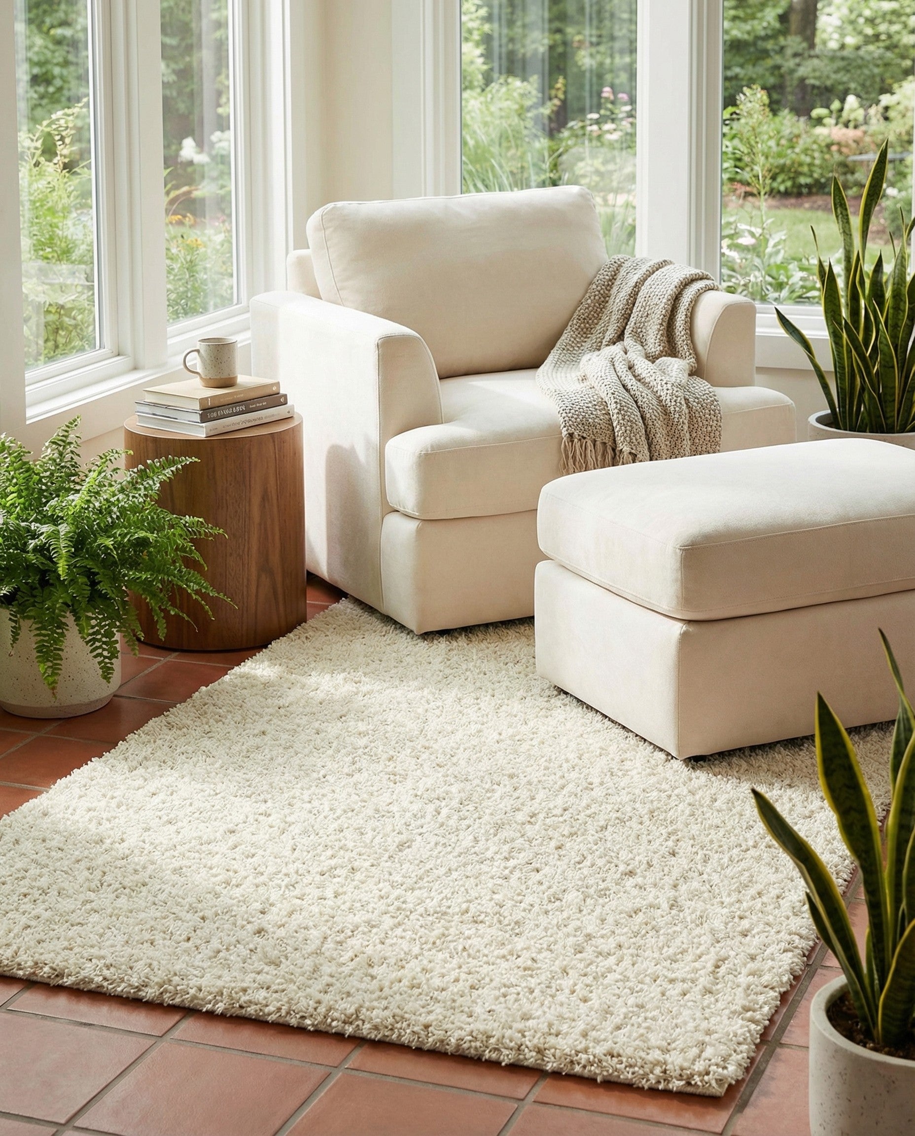 Pure Ivory 5' 3 x 8' Solid Shag Rug | Rugs.com