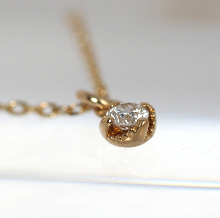agete アガット K14イエローゴールド 1粒 ダイヤ0.05ct ネックレス