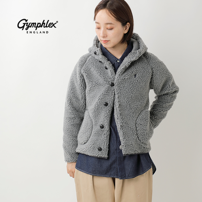 Gymphlex ジムフレックス くるみボタン ボア フーデッド ジャケット j