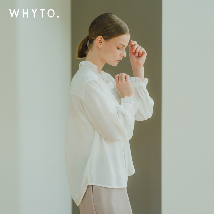 whyto ホワイト フリル ネック ブラウス “frill neck blouse