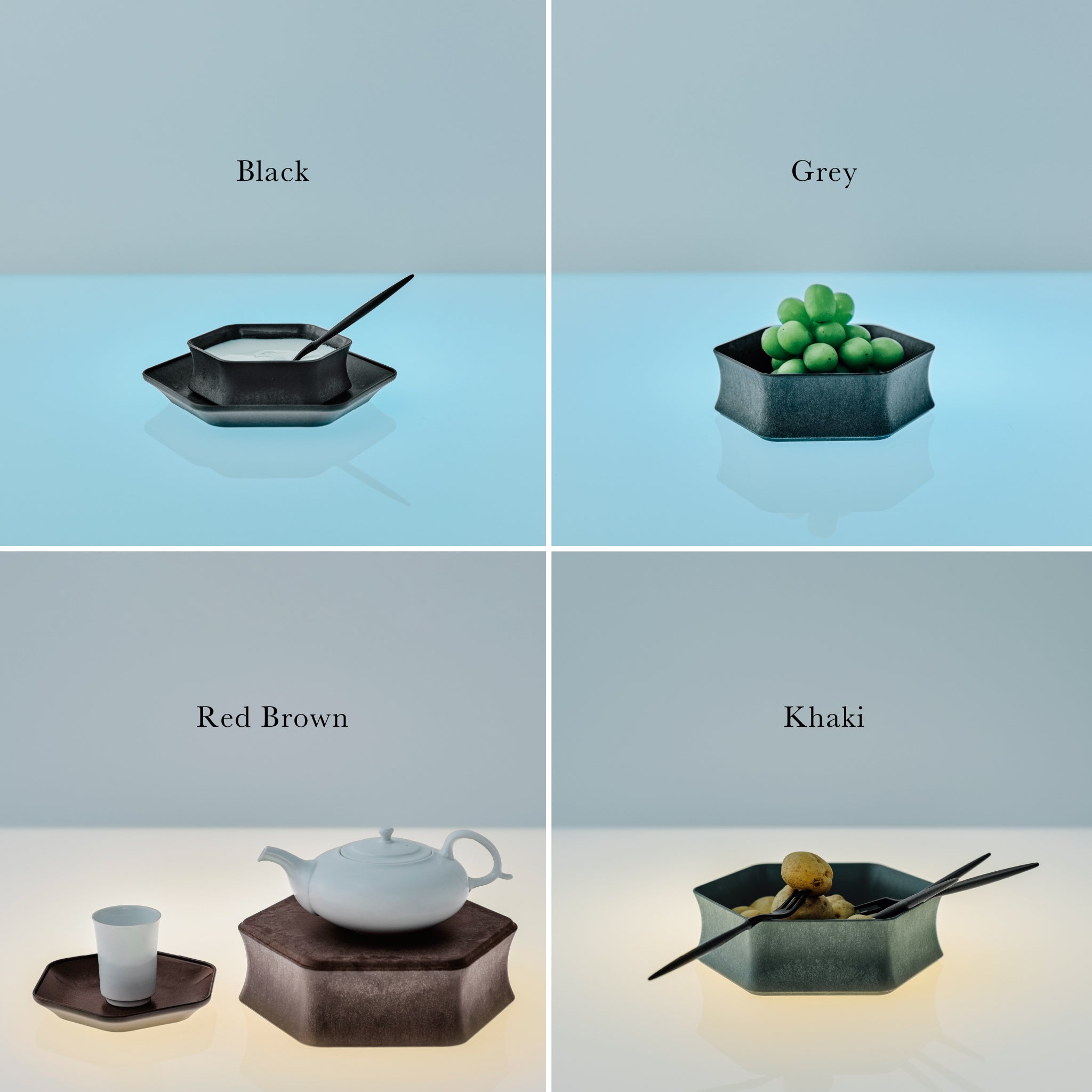 電子レンジ対応の「深鉢ロッカク中・平皿ロッカク中セット」