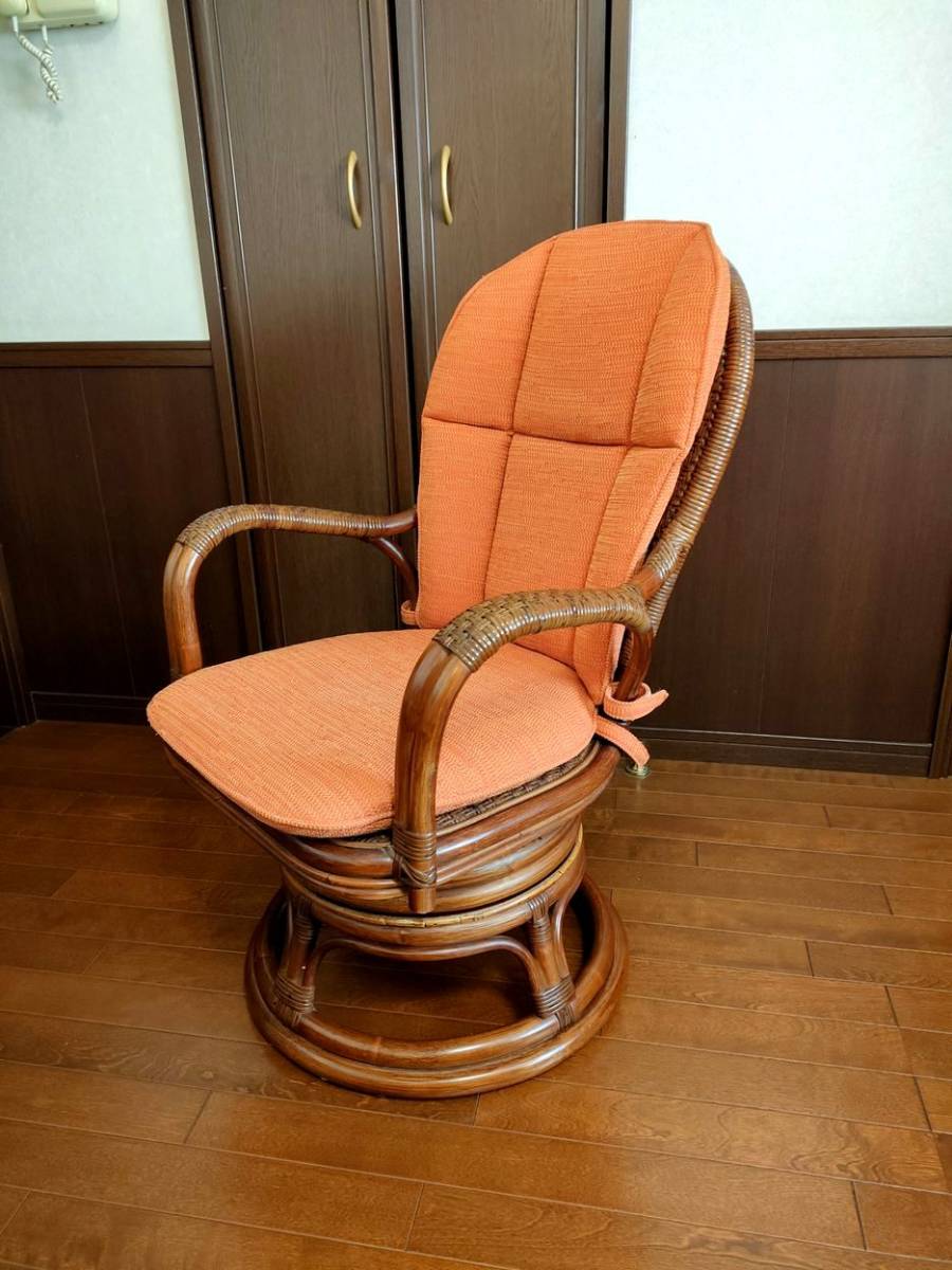 Kazama 籐製回転椅子 オリッサハイバックシーベル 中古品 ラタン