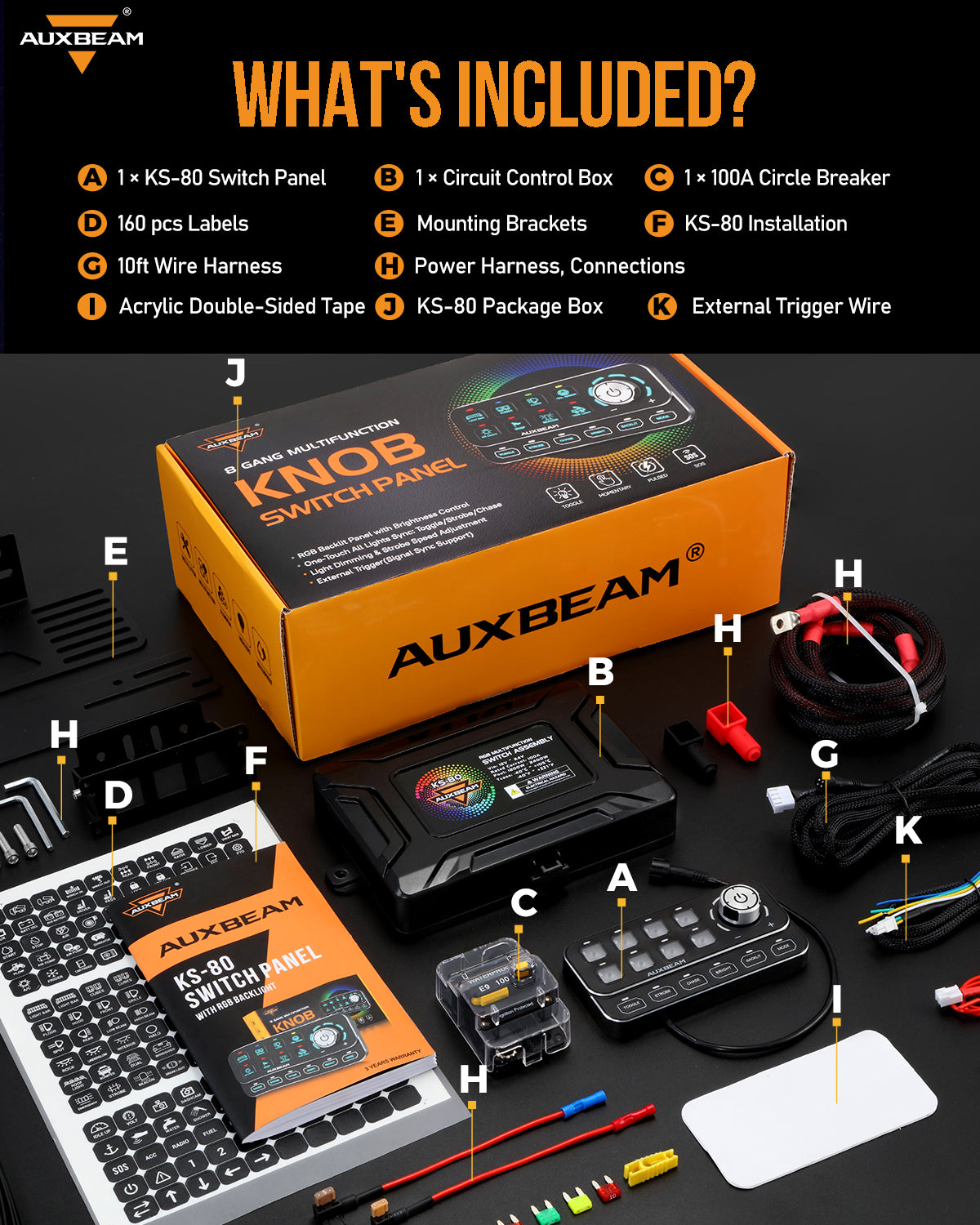 Pre-order Auxbeam® KS-80 Knob RGB Switch Panel MAX 120A ,Light