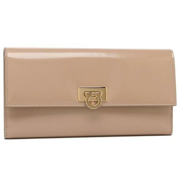 フェラガモ カードケース 長財布 ガンチーニ ベージュ レディース