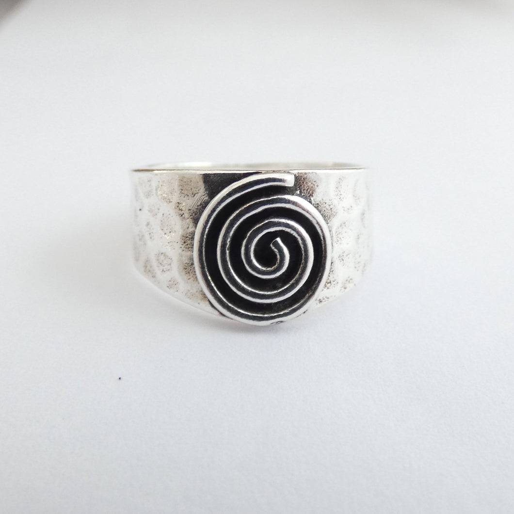Chunky Ring with Silver Spiral, Sterling Silver, Handmade