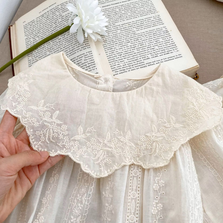 ナチュラルコットンフラワーワンピース・ロンパース【2types/80cm】12m