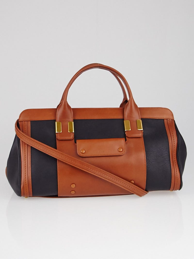 Chloe Black/Tan Leather Colorblock Alice Satchel Bag | Yoogi's Closet