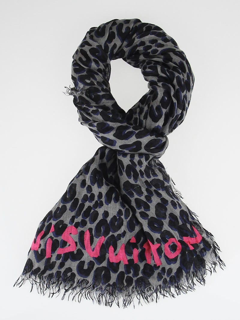 Louis Vuitton Black and Blue Cashmere/Silk Stephen Sprouse Leopard