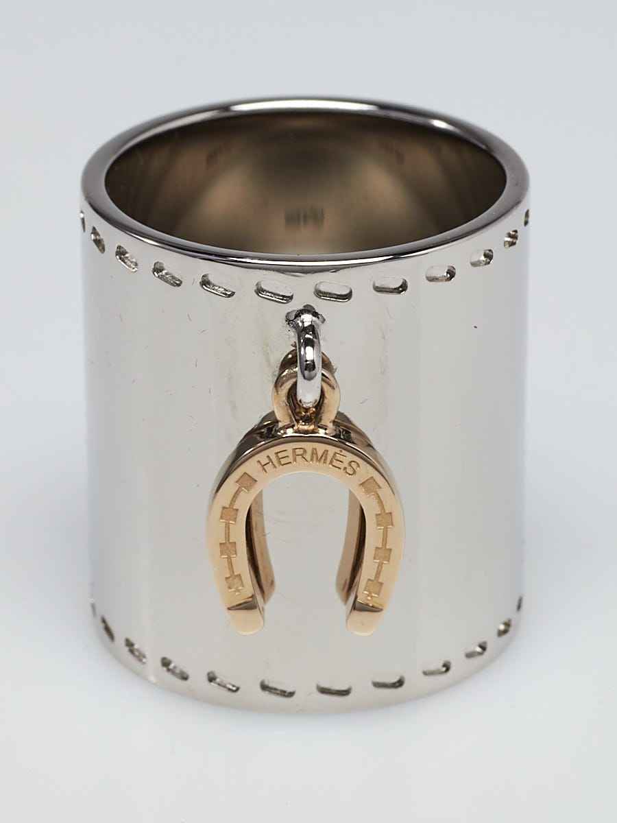 Hermes Palladium Charms fer a Cheval Horseshoe Scarf Ring