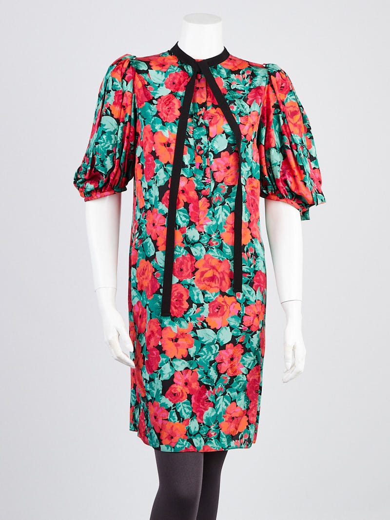 Gucci Red/Green Poppy/Snake Print Silk Dress Size 6/40 | Yoogi's