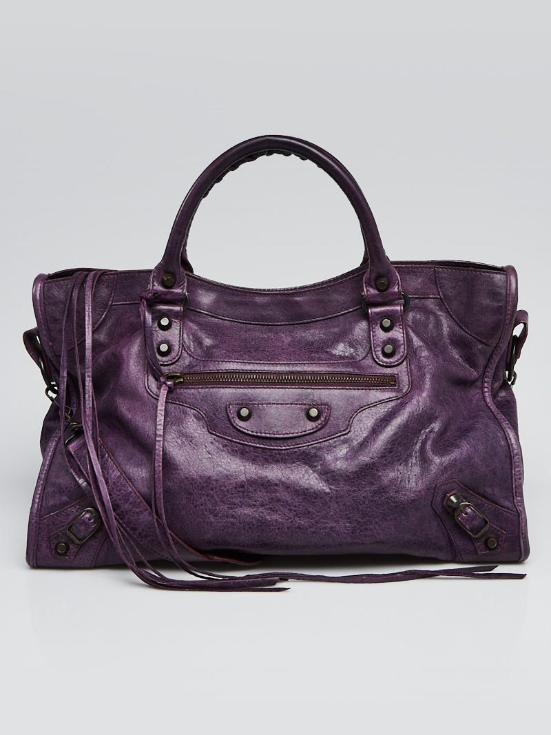 Balenciaga Purple Lambskin Leather Motorcycle City Bag | Yoogi's