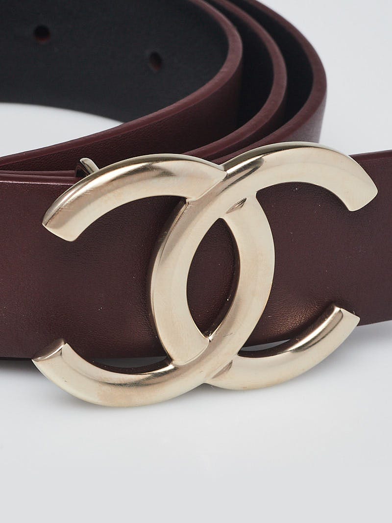 Chanel Brown/Black Lambskin Leather CC Reversible Belt Size 80/32
