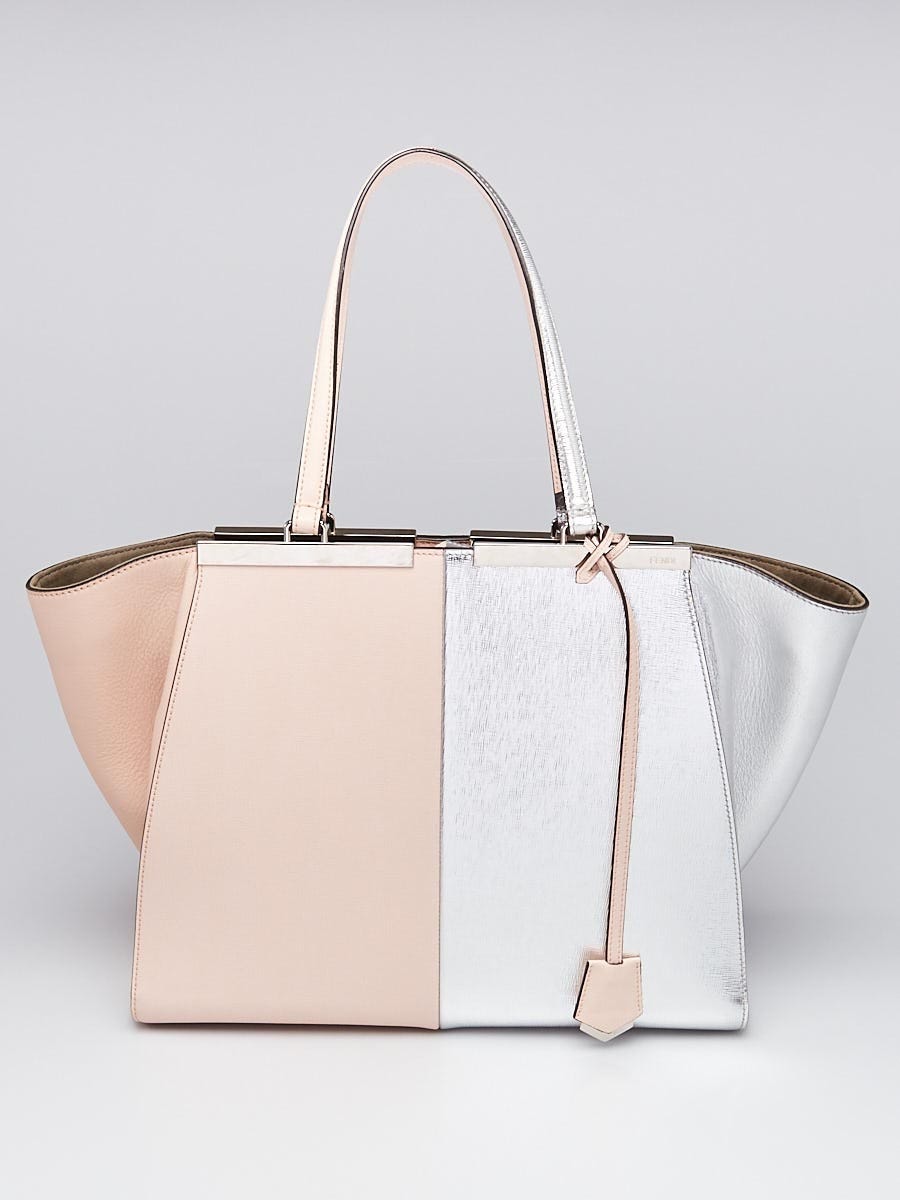 Fendi Pink/Silver Grained Leather 3Jours Large Shopper Tote Bag