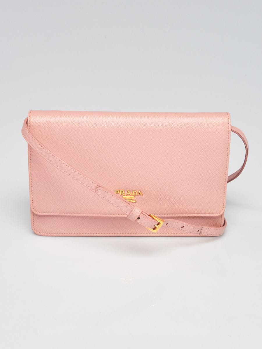 Prada Orchidea Saffiano Leather Wallet with Strap Clutch Bag