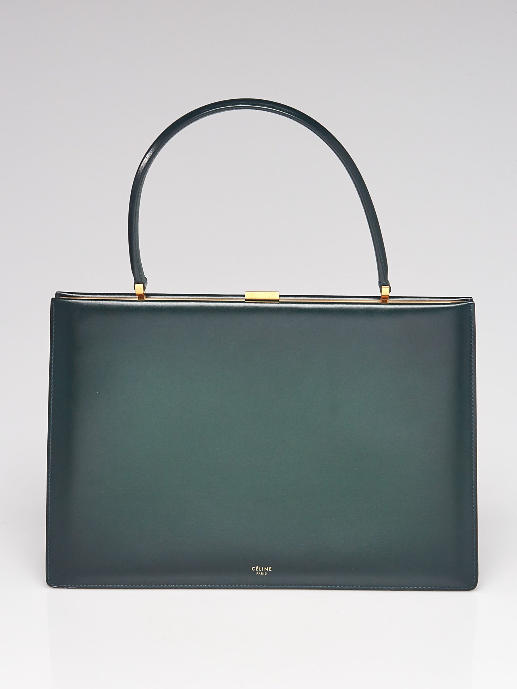 Celine Dark Green Box Calfskin Leather Medium Clasp Bag | Yoogi's