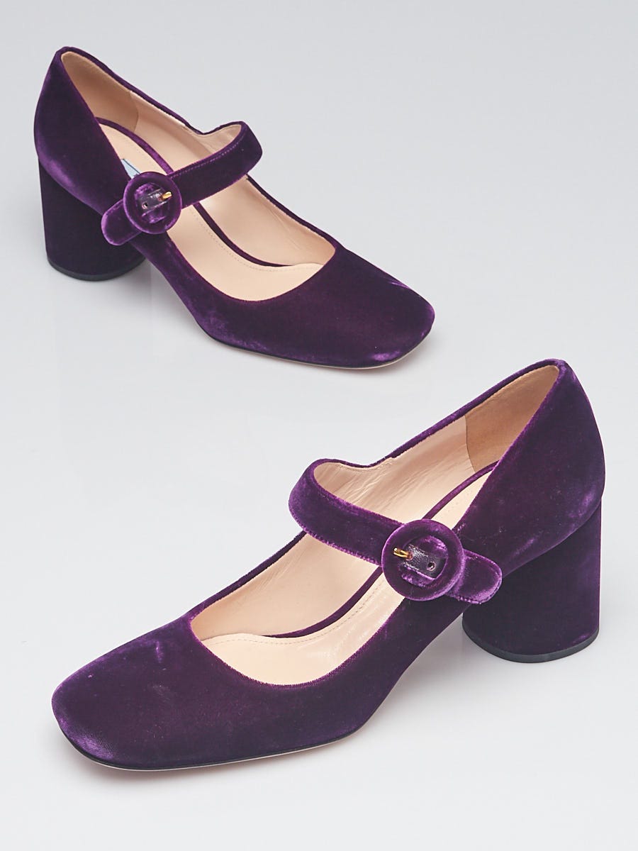 Prada Purple Velvet Mary-Jane Low Heel Pumps Size 8.5/39 | Yoogi's