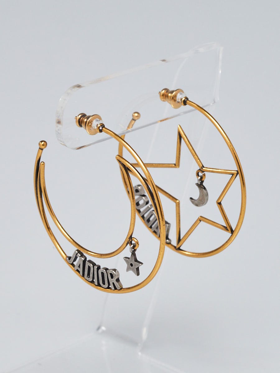 Christian Dior Goldtone Metal Moon and Star J''Adior Asymmetrical