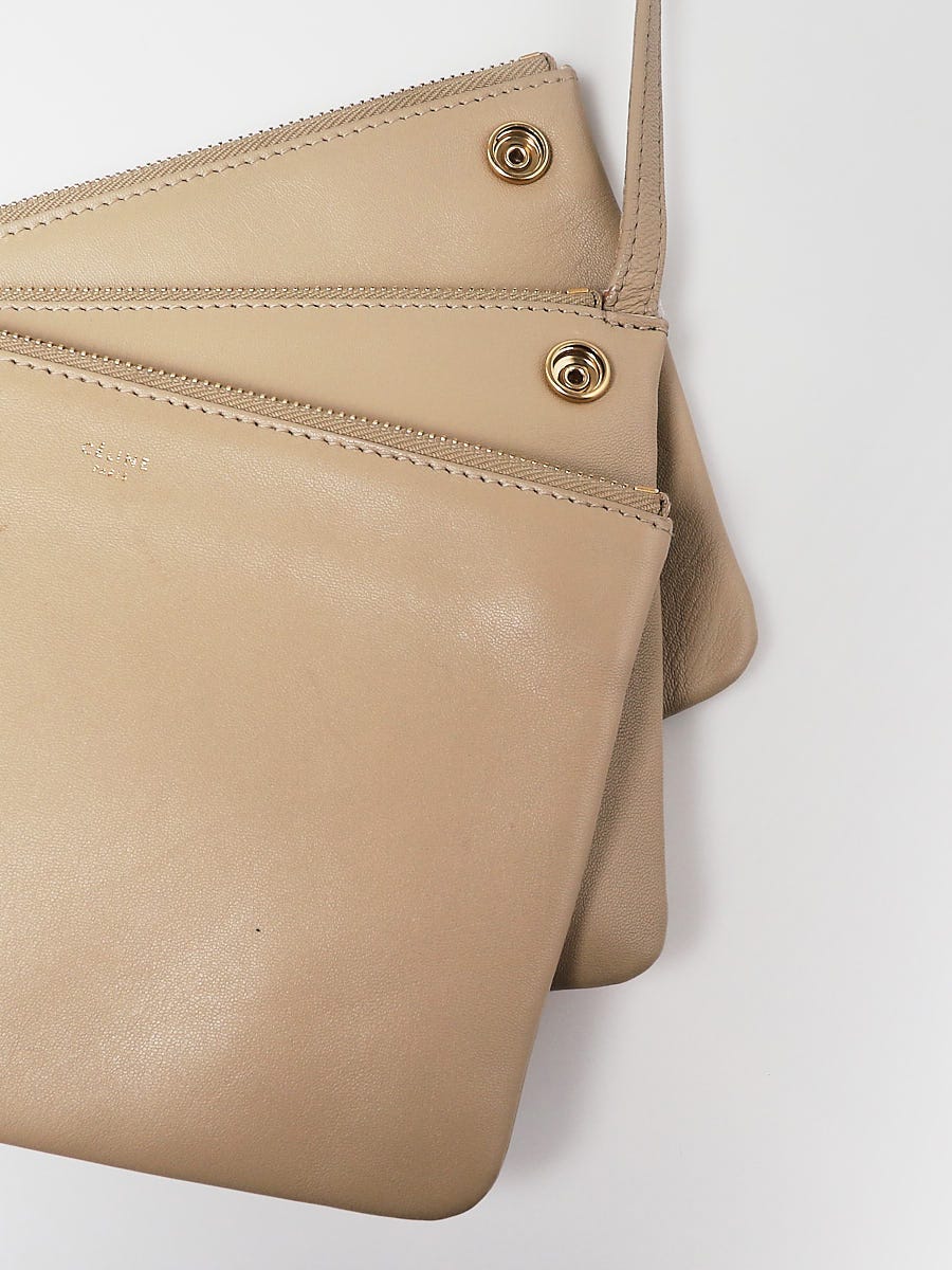 Celine Beige Leather Small Trio Crossbody Bag | Yoogi's Closet