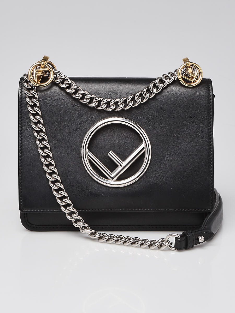 Fendi Black Leather Kan I Logo Small Crossbody Bag 8BT286