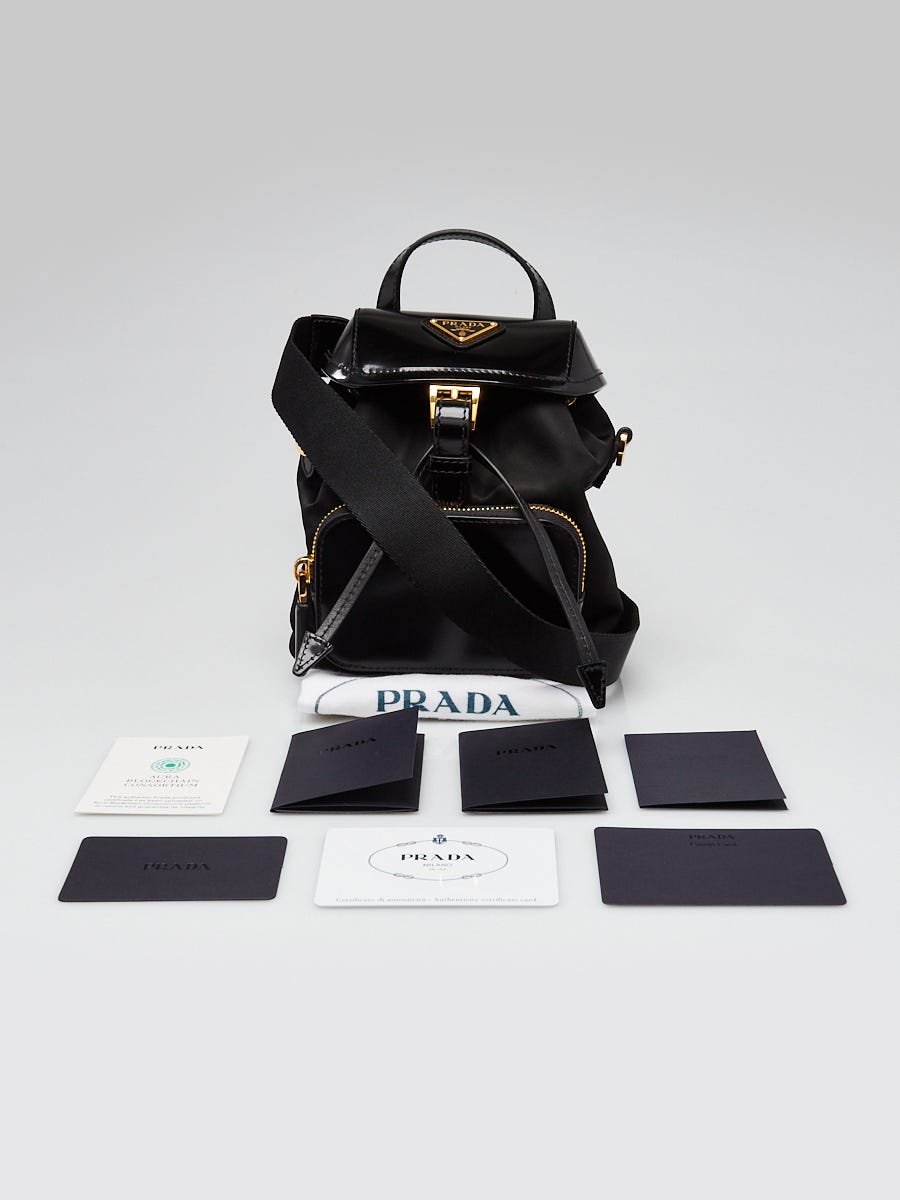 Prada Black Re-Nylon and Brushed Leather Small Backpack Bag